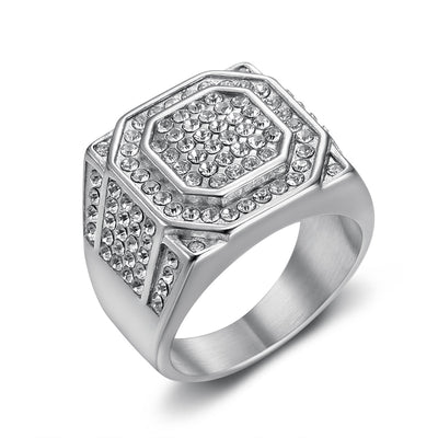 Anillo de Acero Titanio Chapado en Oro con Cristales para Hombre - Image 5
