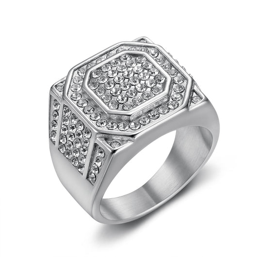 Anillo de Acero Titanio Chapado en Oro con Cristales para Hombre - Image 5