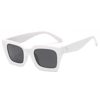 Black vintage-style sunglasses with thick plastic frames and dark rectangular lenses, featuring a subtle cat-eye shape. - Image 9