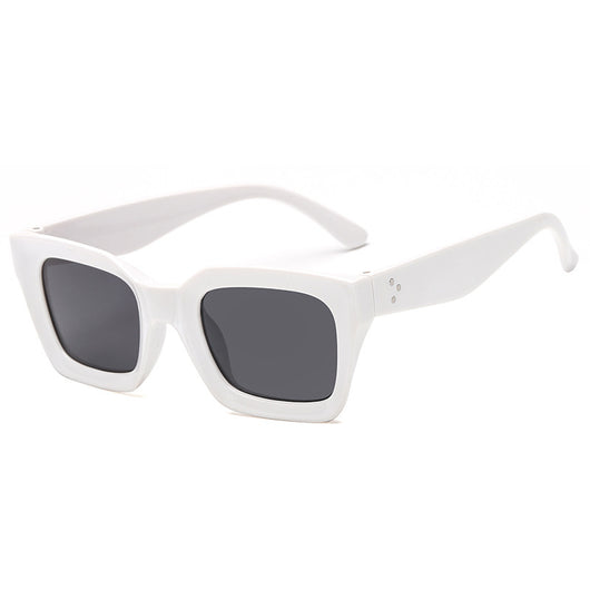 Black vintage-style sunglasses with thick plastic frames and dark rectangular lenses, featuring a subtle cat-eye shape. - Image 9
