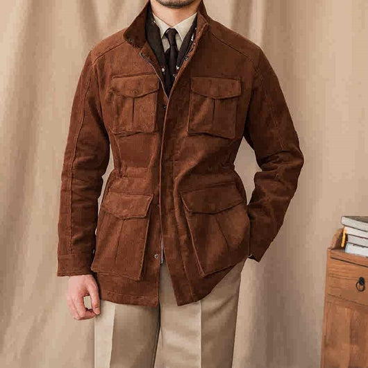 Chaqueta Safari de Pana Otoño Invierno con Cuello Elevado Resistente al Viento - Image 9