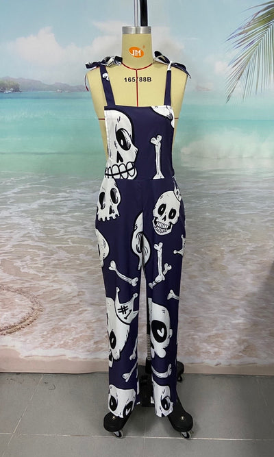Overol Casual para Mujer con Estampado de Calavera y Crisantemo - Image 8