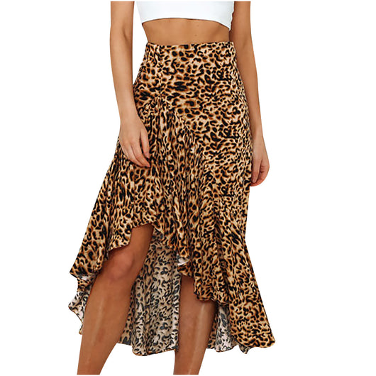 Falda A-Línea Suelta con Abertura y Estampado de Leopardo Floral - 4 Colores - Image 5
