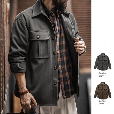 Chaqueta Camisa de Lana Estilo Retro Americano para Hombre - Image 3