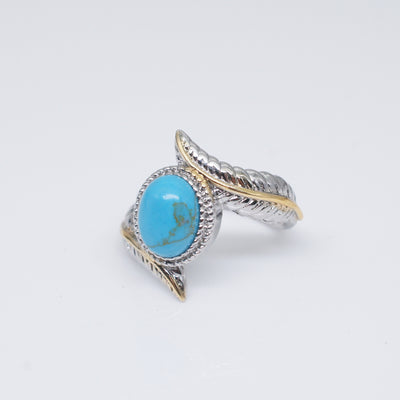 Anillo de Turquesa Verde con Pluma Incrustada - Diseño Europeo Elegante para Compromisos y Fiestas - Image 3