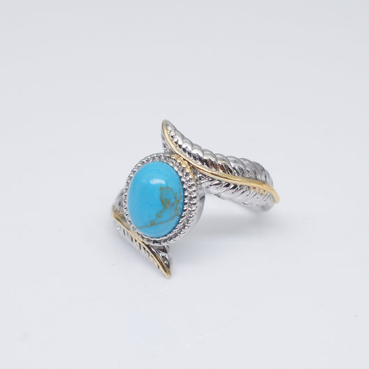 Anillo de Turquesa Verde con Pluma Incrustada - Diseño Europeo Elegante para Compromisos y Fiestas - Image 3