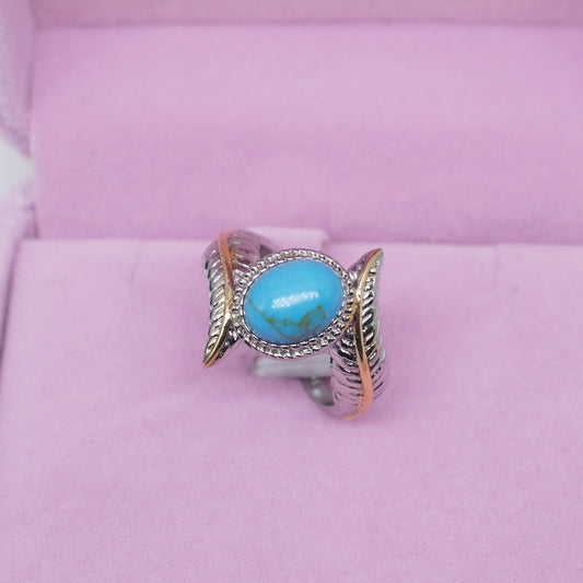 Anillo de Turquesa Verde con Pluma Incrustada - Diseño Europeo Elegante para Compromisos y Fiestas - Image 2