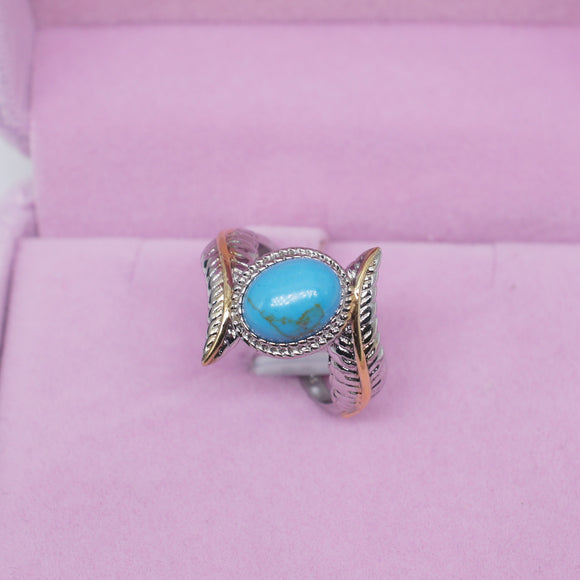 Anillo de Turquesa Verde con Pluma Incrustada - Diseño Europeo Elegante para Compromisos y Fiestas