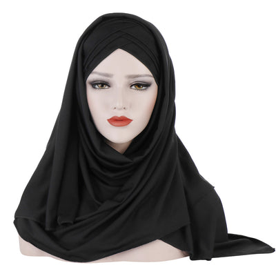 Hijab Elegante de Seda Monócromo con Parche para Damas Musulmanas - Image 14