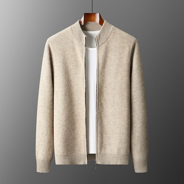 Cardigan de Lana para Hombre con Cuello Alto y Cierre de Cremallera