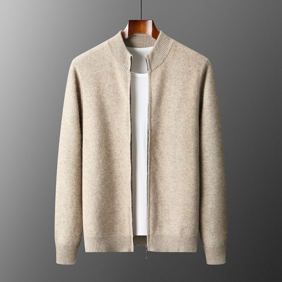 Cardigan de Lana para Hombre con Cuello Alto y Cierre de Cremallera