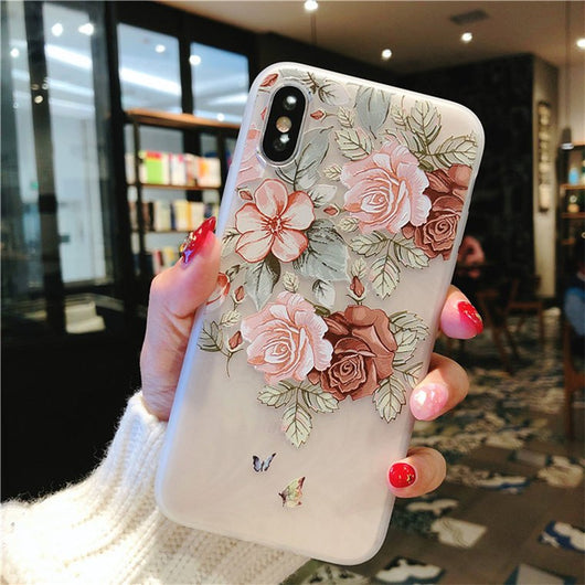 Funda Protectora TPU Blanca Mate con Relieve de Aves y Flores - Image 7
