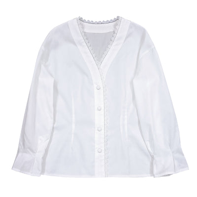 Blusa Blanca de Encaje con Cuello V, Fibra de Rosa y Aroma Floral - Diseño Premium - Image 4