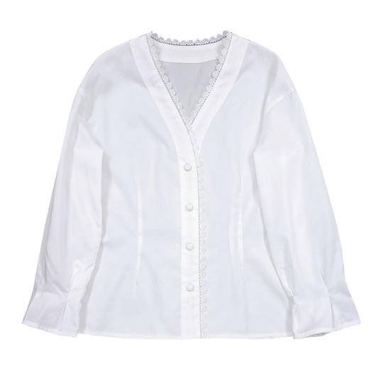Blusa Blanca de Encaje con Cuello V, Fibra de Rosa y Aroma Floral - Diseño Premium - Image 4