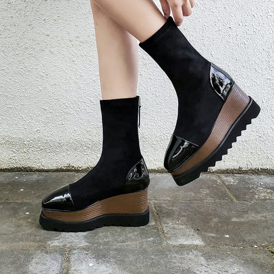 Botas Martin de Cuero con Plataforma Gruesa y Stretch - Botines Wedge Versátiles para Mujer - Image 2