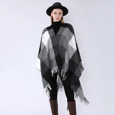 Poncho Cuadros Elegante para Viajes Invierno - Abrigo Cálido y Sofisticado - Image 52
