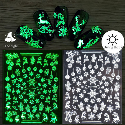Pegatinas de Uñas Navideñas Luminosas 3D - Copos de Nieve Adhesivos