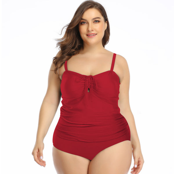 Bikini Talla Grande con Tirantes Fruncidos y Color Sólido