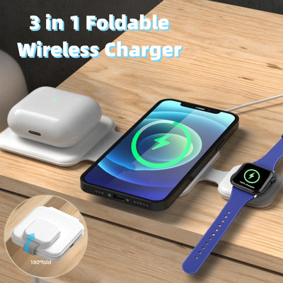 Cargador Inalámbrico Magnético 3 en 1 Plegable para Múltiples Dispositivos