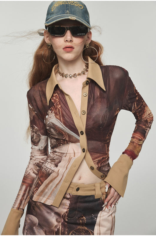 Blusa Plisada con Malla Estampada y Cintura Ajustable - Image 11