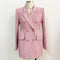 Abrigo Cuadros Rosa Lana Doble Abotonadura Estilo Retro