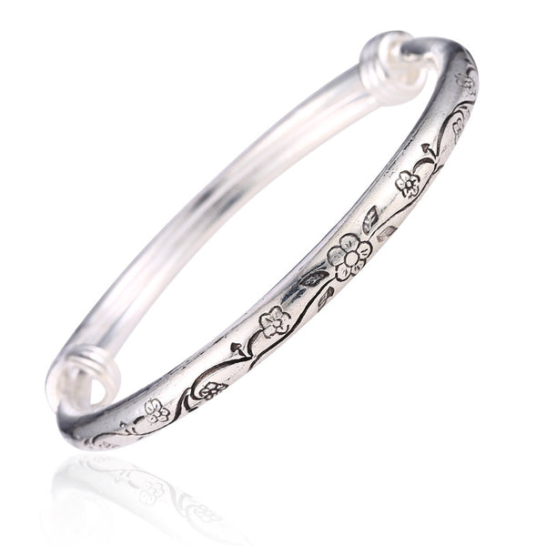 Pulsera de Plata Tibetana Maciza Tallada a Mano