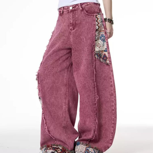 Jeans Rectos Sueltos con Costuras Retro Bordadas para Mujer - Verano - Image 8
