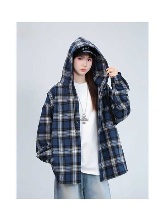 Chamarra Hoodie de Cuadros Estilo Retro Americano Unisex - Image 5