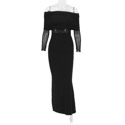 Vestido Largo de Invierno Elegante con Hombros Descubiertos y Pliegues - Image 5