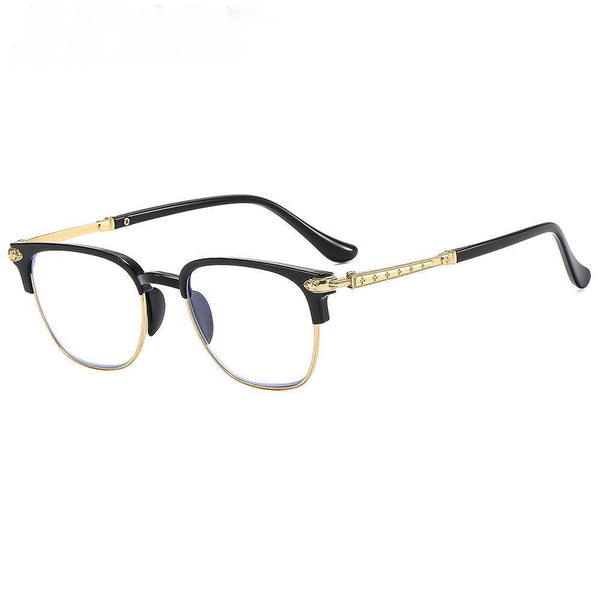 Black and gunmetal large-framed reading glasses with blue-light-blocking lenses for men. - Image 2