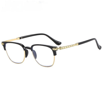 Black and gunmetal large-framed reading glasses with blue-light-blocking lenses for men. - Image 2