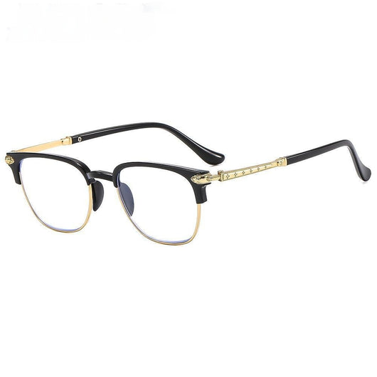 Black and gunmetal large-framed reading glasses with blue-light-blocking lenses for men. - Image 2