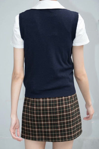 Chaleco Tejido Cuadros Diamante Estilo Preppy Retro Versátil - Image 19