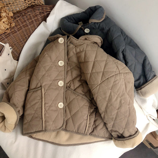Abrigo de Niña en Cashmere y Algodón Acolchado con Solapa