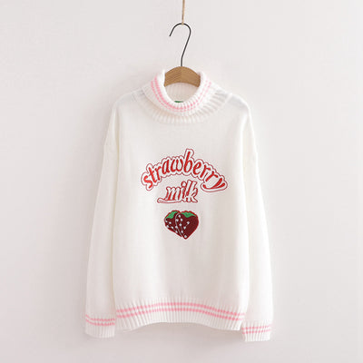 Suéter de cuello alto con bordado de fresas - Image 9