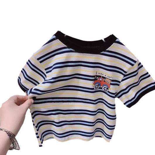 Camiseta Infantil de Rayas Suelta Manga Corta - Image 5