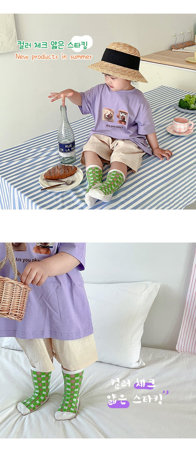 Calcetines Infantiles Verano Cuadros a Cuadros Estilo Coreano - Image 16