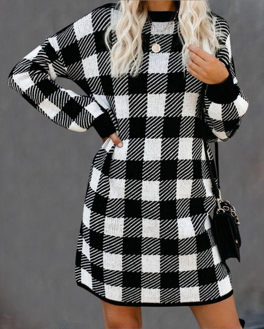 Vestido Largo Cuadros Retro Amazon con Manga Larga