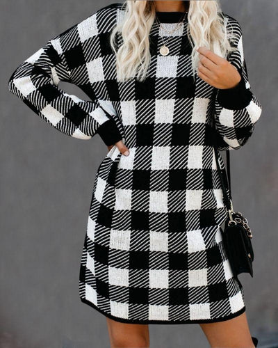 Vestido Largo Cuadros Retro Amazon con Manga Larga
