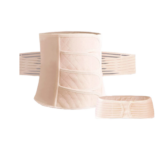 Pink adjustable postpartum abdominal band with quilted panels and a smaller matching elastic band. - Image 10