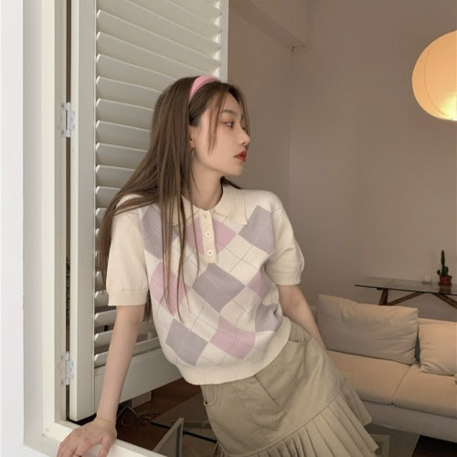 Polo Retro Diamante Mujer Manga Corta