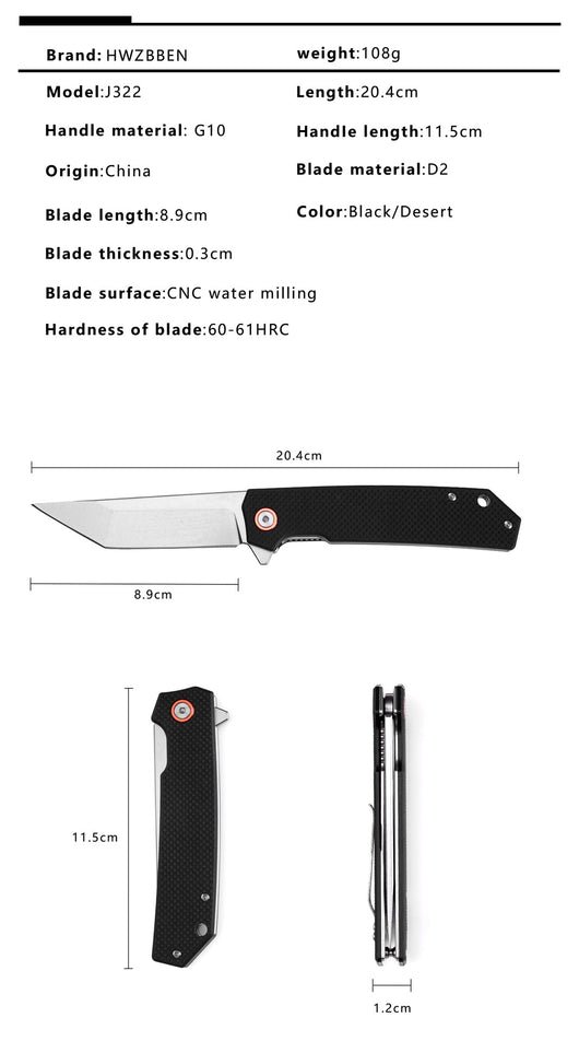 Cuchillo Plegable Portátil de Alta Dureza con Mango G10 - Image 8