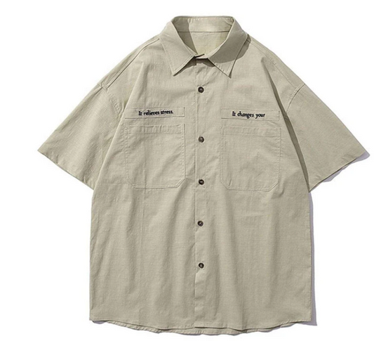 Camisa de Trabajo Retro Japonesa Khaki Manga Corta