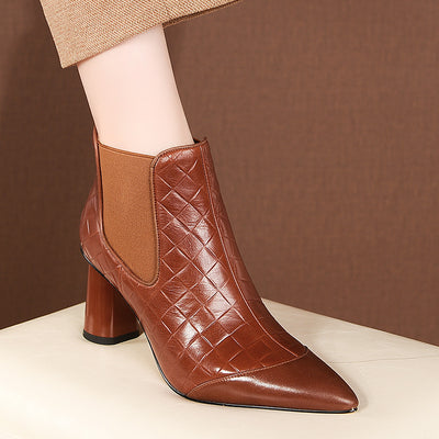 Botines Cortos Tacón Grueso Punta Afilada Talla Grande para Mujer - Image 5
