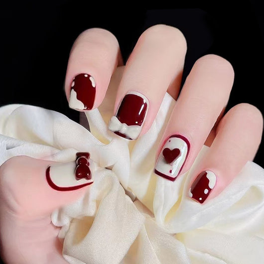 Uñas Postizas Removibles Diseño Fresa Corazón Mariposa Cortas - Image 51
