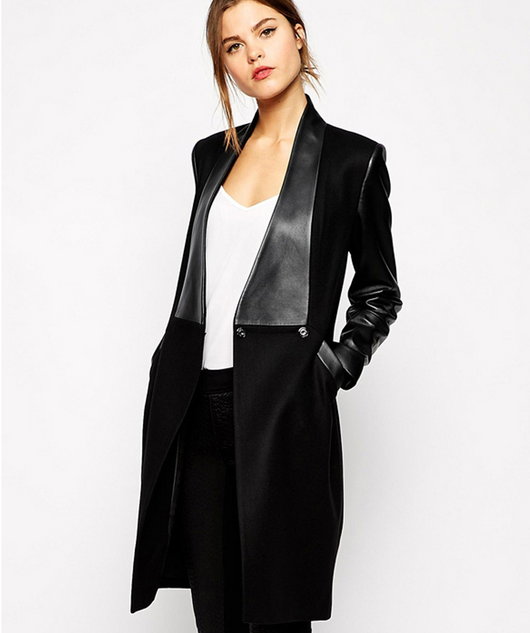 Abrigo de Lana Largo Slim con Detalles de Costura - Estilo Europeo Moderno