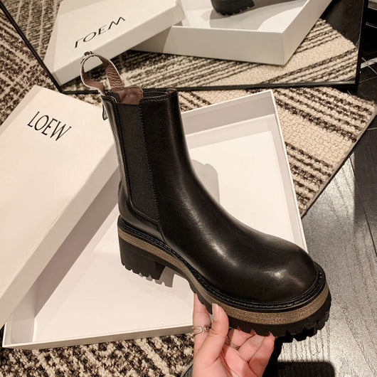 Botas Martin de Cuero con Tacón Alto Grueso Estilo Coreano para Mujer - Image 4