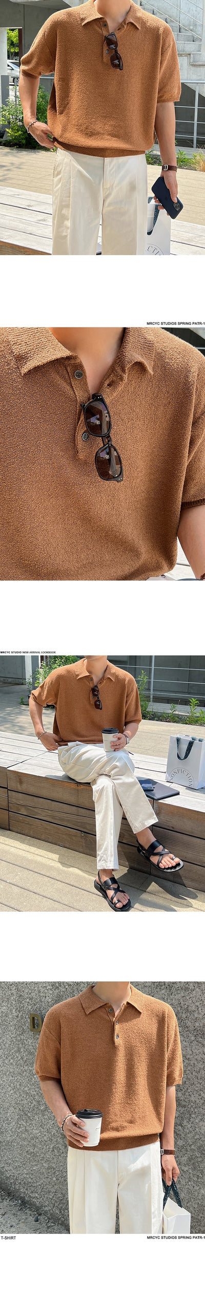 Polo Tejido Retro Clásico de Manga Corta para Hombre - Image 18