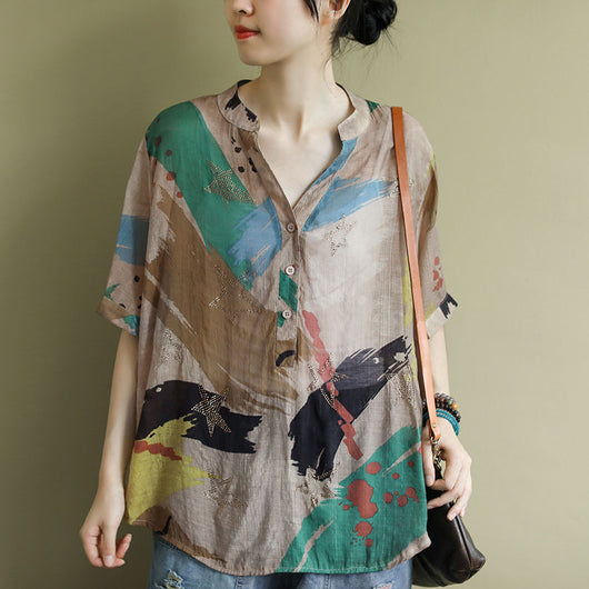 Blusa Estampada Vintage para Mujer Manga Media Talla Grande Verano - Image 9