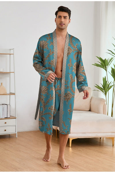 Bata Estampada para Hombre con Mangas Largas y Pantalón Corto - Image 36